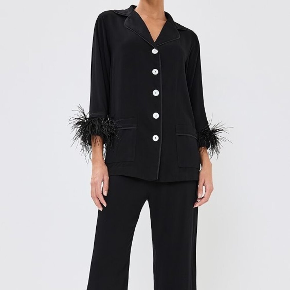 NWT Sleeper Party Pajama Set with Feathers - Black Sz M